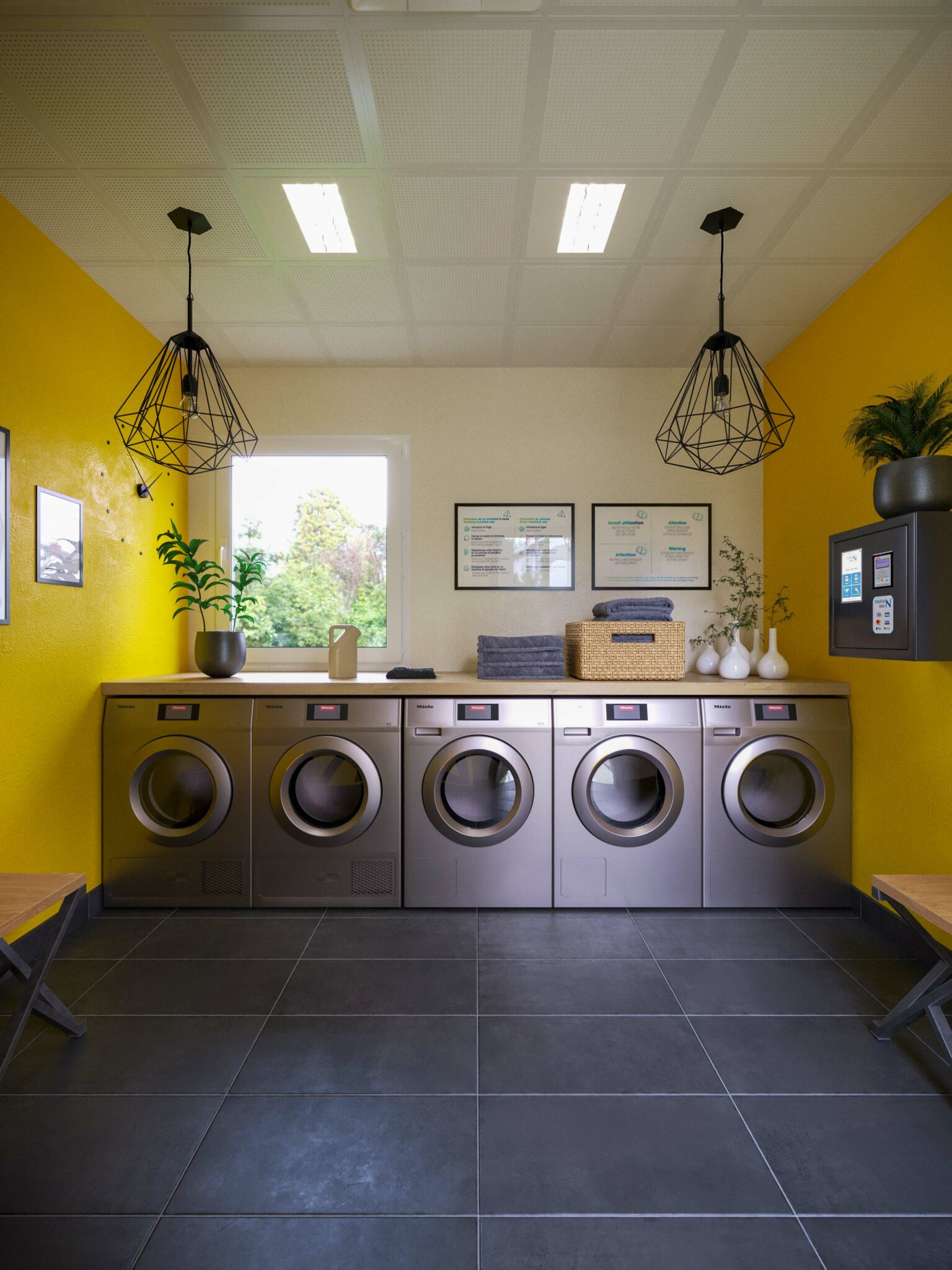 perspective intérieure d'une laverie