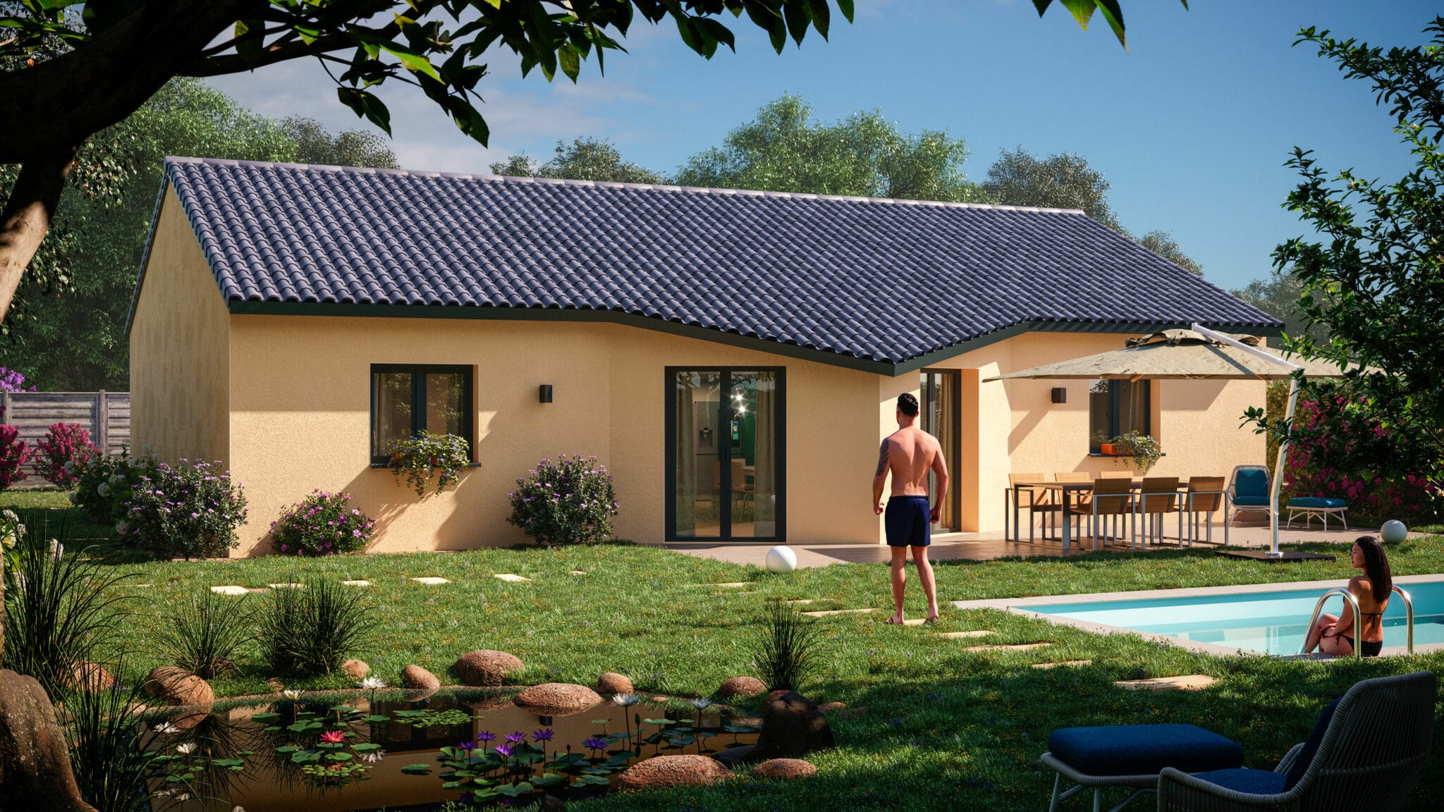 Perspectives immobilière maison avec piscine et jardin