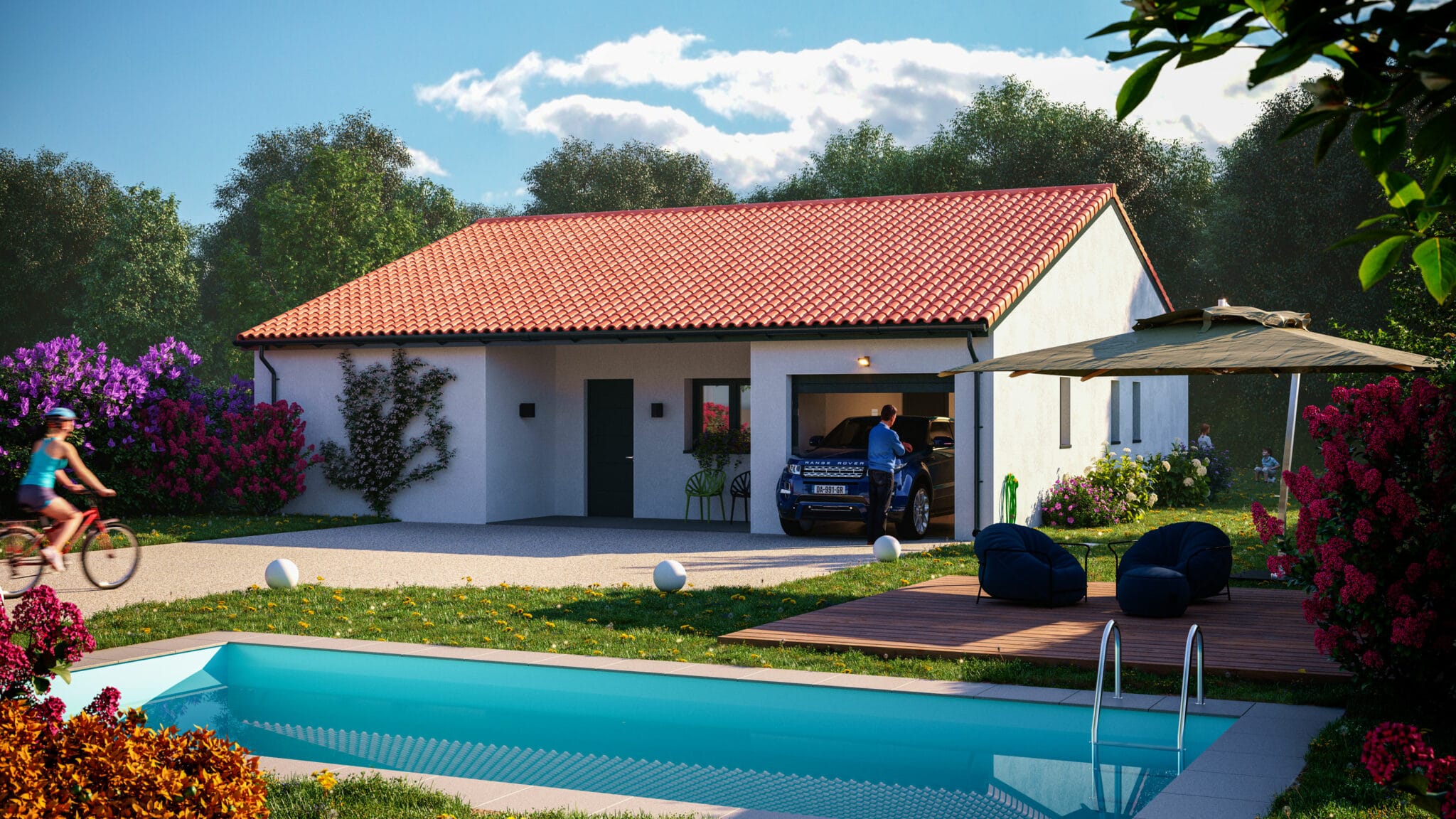 Perspectives immobiliere maison avec piscine et jardin
