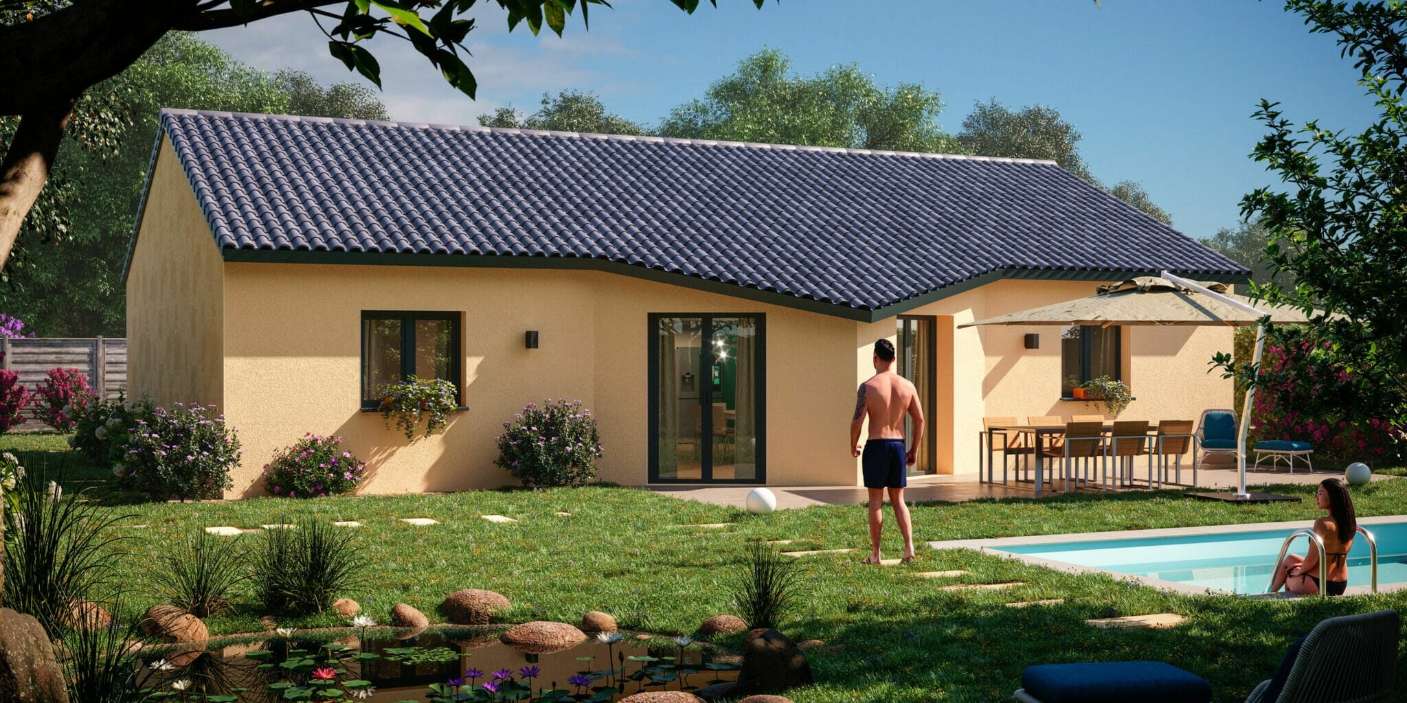 Perspectives immobilière maison avec piscine et jardin
