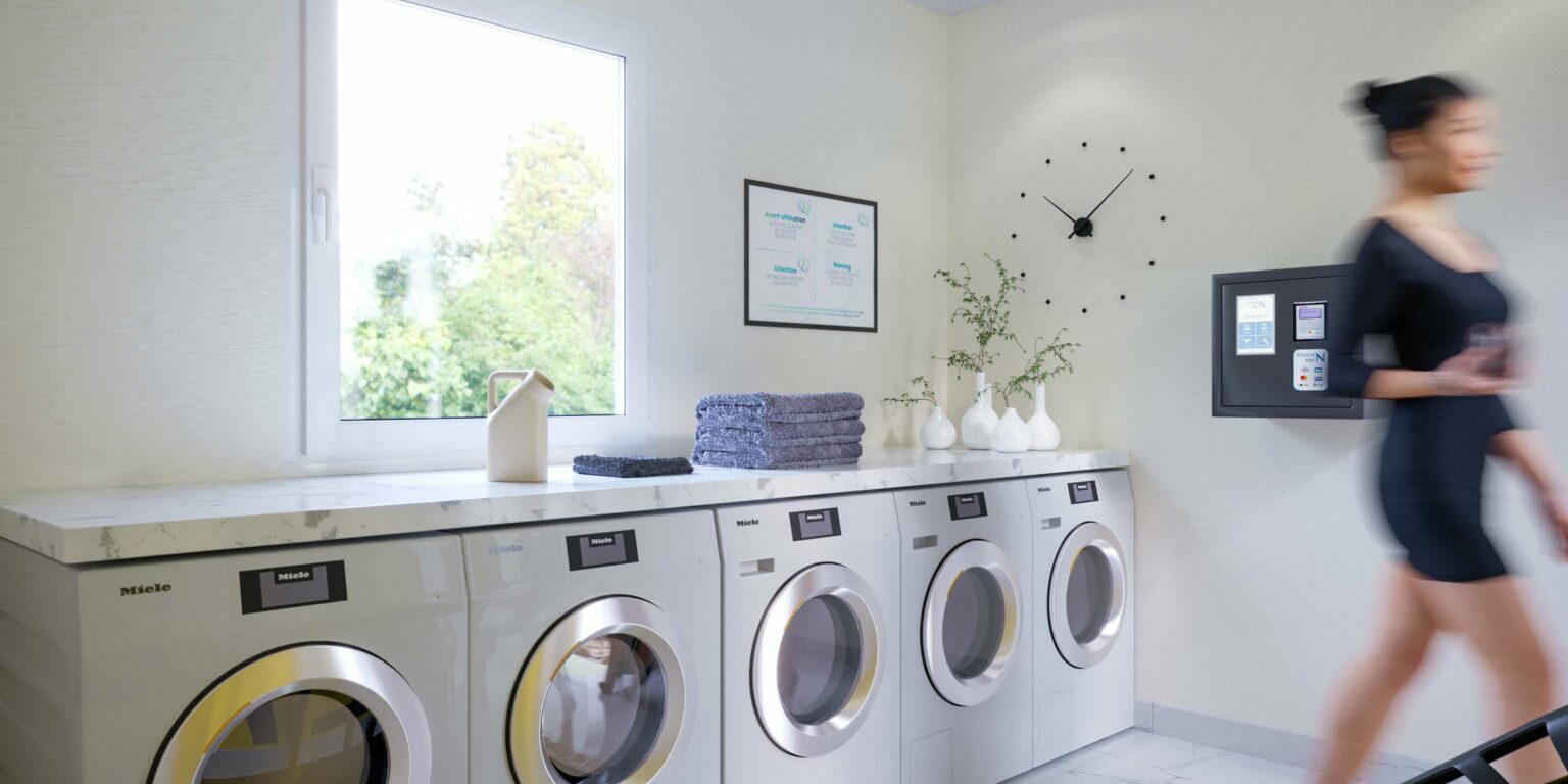 perspective intérieure d'une laverie